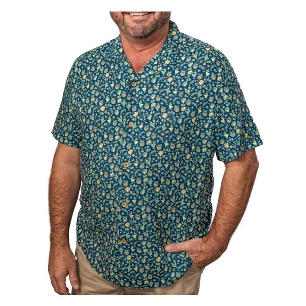 Southern Tide Bad and Boozy Short Sleeve Woven Camp Shirt in Aged Denim SZ.S NWT